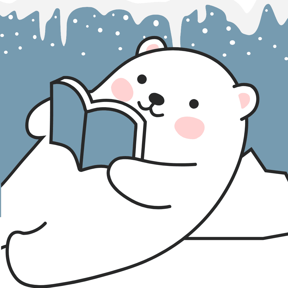 polar bear reading a book while laying on snow